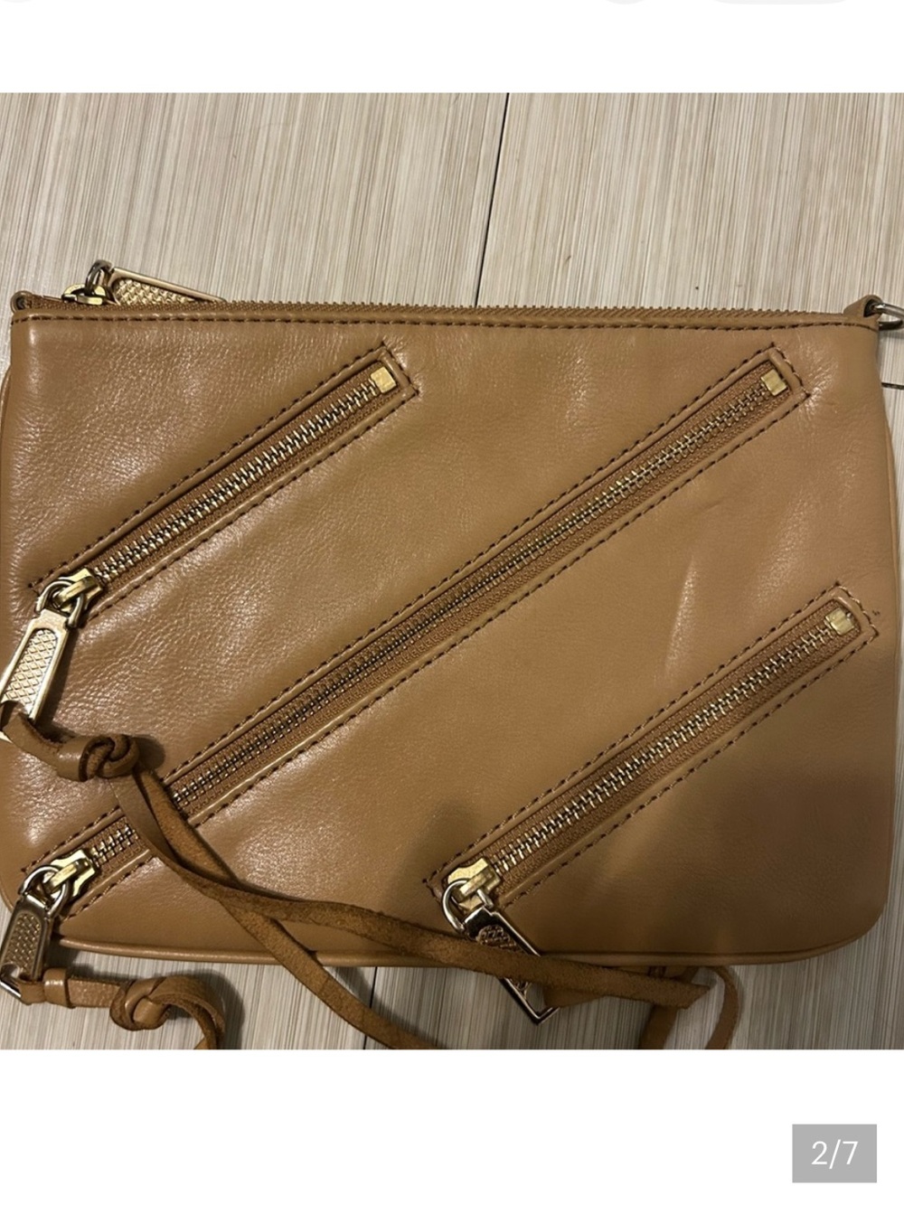 Rebecca Minkoof Tan leather clutch with (new wrist strap not pictured) GUC
